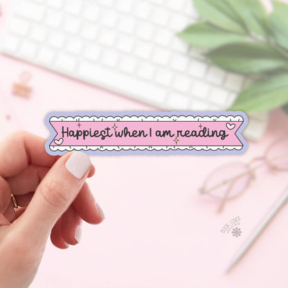 Happiest When I Am Reading Stickers / Bookish Stickers / Book Lover Gift / Bookish Merch / Kindle Sticker / Smut Reader / Reading Lover
