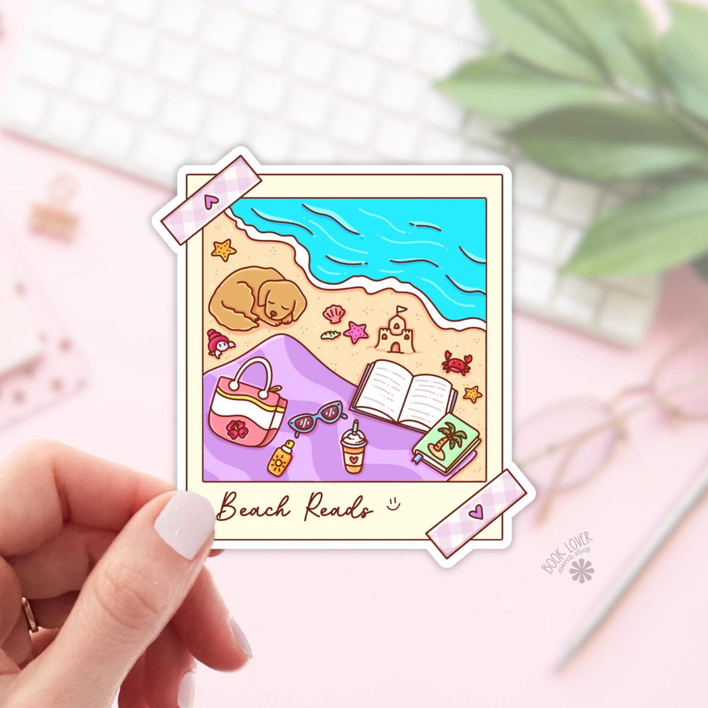 Beach Reads Stickers / Bookish Dog Stickers / Book Lover Gift / Summer Bookish Merch / Kindle Sticker / Reading Lover / E-Reader