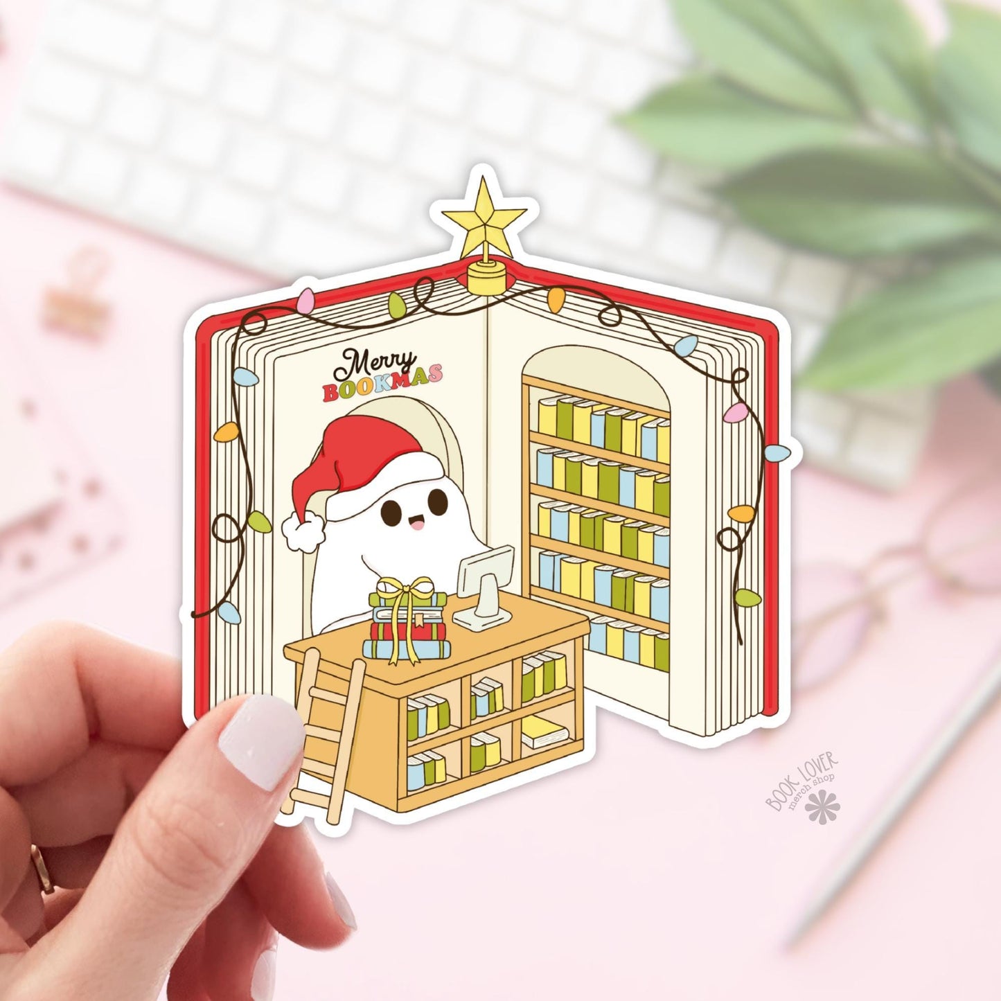 Merry Bookmas Stickers / Bookish Christmas Ghost Stickers / Book Lover Gift / Bookish Merch / Kindle Sticker / Reading Lover