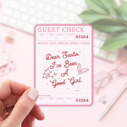 Guest Check Santa Stickers / Christmas Bookish Stickers / Book Lover Gift / Bookish Merch / Kindle Sticker / Reading Lover