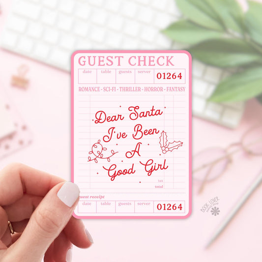 Guest Check Santa Stickers / Christmas Bookish Stickers / Book Lover Gift / Bookish Merch / Kindle Sticker / Reading Lover