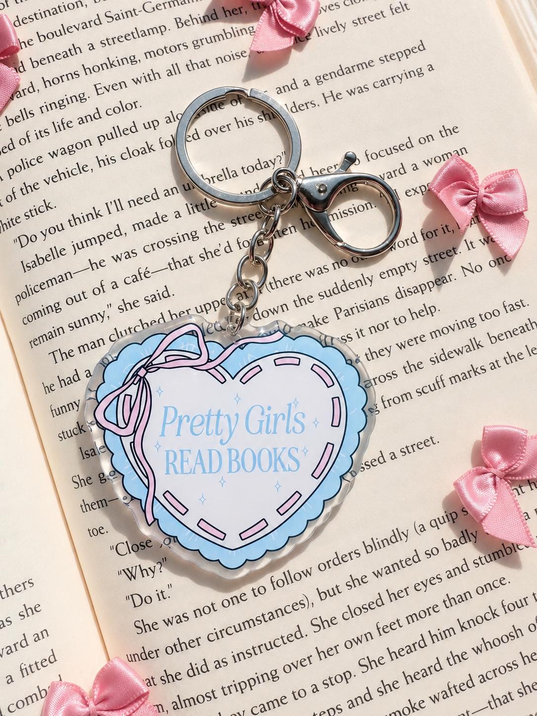 Pretty Girls Read Books acrylic keychain, bookish bag charm, view 2