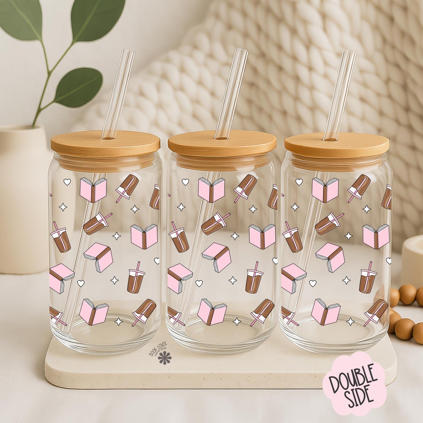 Coffee and Books 16 OZ Glass Can With Lid and Straw / Bookish Mug / Book Lover Gift / Bookish Merch / UV Dtf Libbey Wrap Transfert