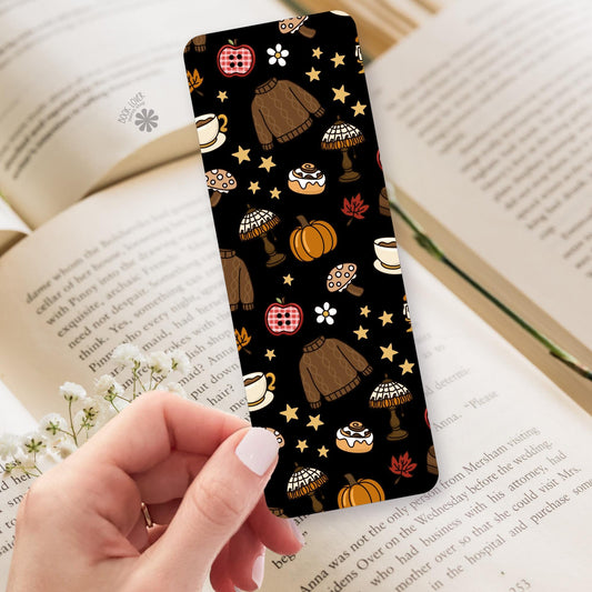 Dark Cozy Fall Mushroom bookmark, double sided page marker, autumn book lover gift