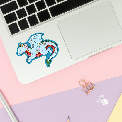 Dragon With Christmas Lights sticker close up, matte finish, book lover vinyl decal