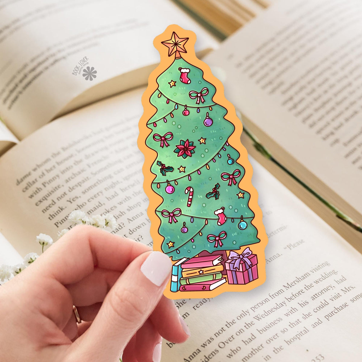 Christmas Tree bookmark, double sided, christmas reader gift