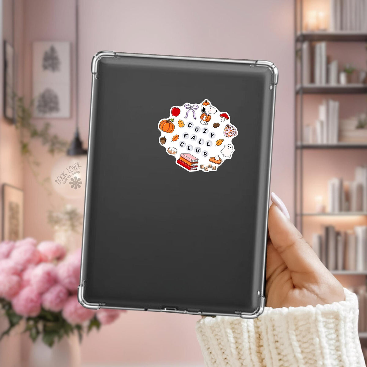 Cozy Fall Club Kindle sticker, bookish decal for readers