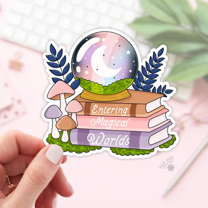 Entering Magical Worlds Stickers / Bookish Stickers / Book Lover Gift / Bookish Merch / Kindle Sticker / Mystical Reader / Reading Lover