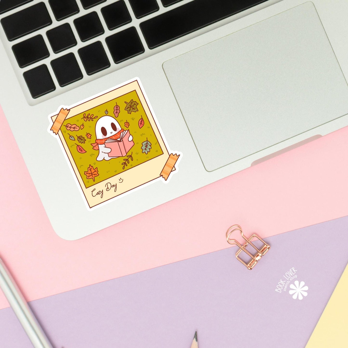 Cozy Day Stickers / Ghost Reading / Bookish Stickers / Book Lover Gift / Bookish Merch / Kindle Sticker / Fall / Reading Lover