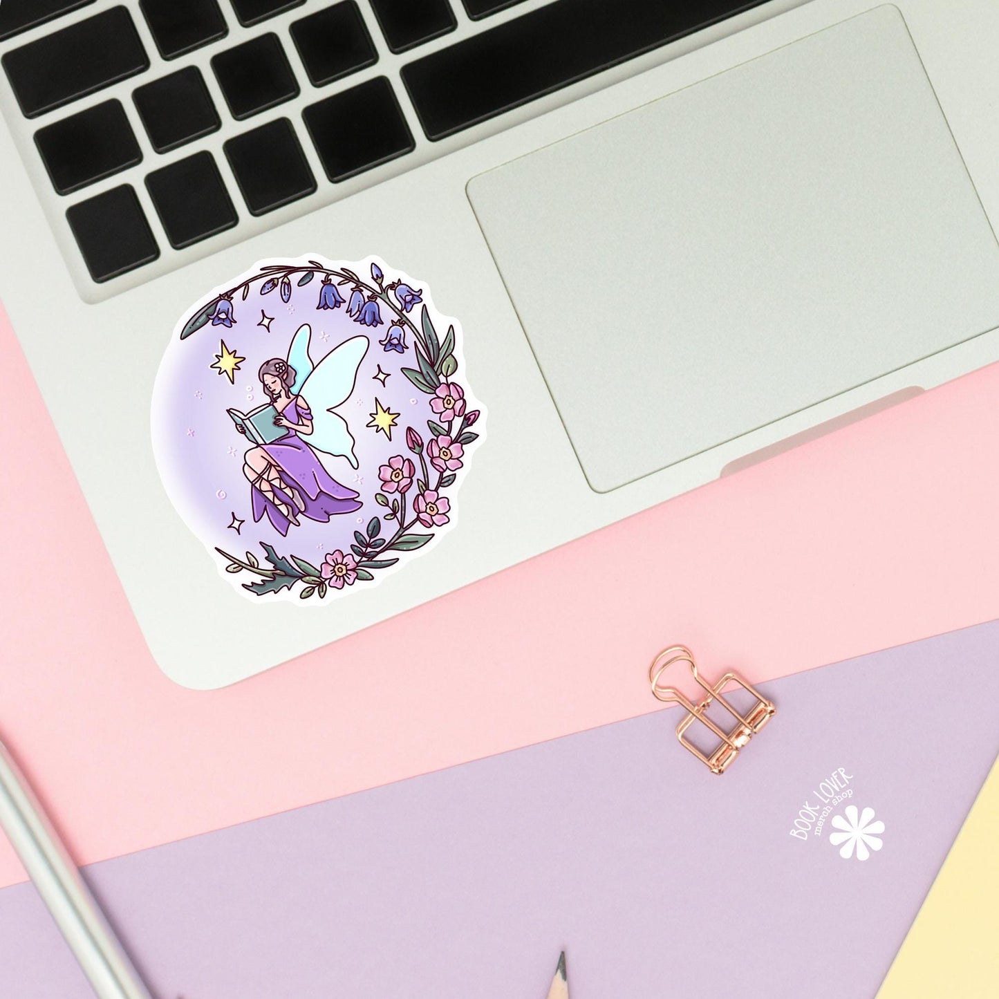 Reading Fairy Sticker / Purple Celestial Fairycore / Moon Fairy / Bookish Fairy / Fantasy Reader Gift / Lavender Aesthetic / Kindle Decal
