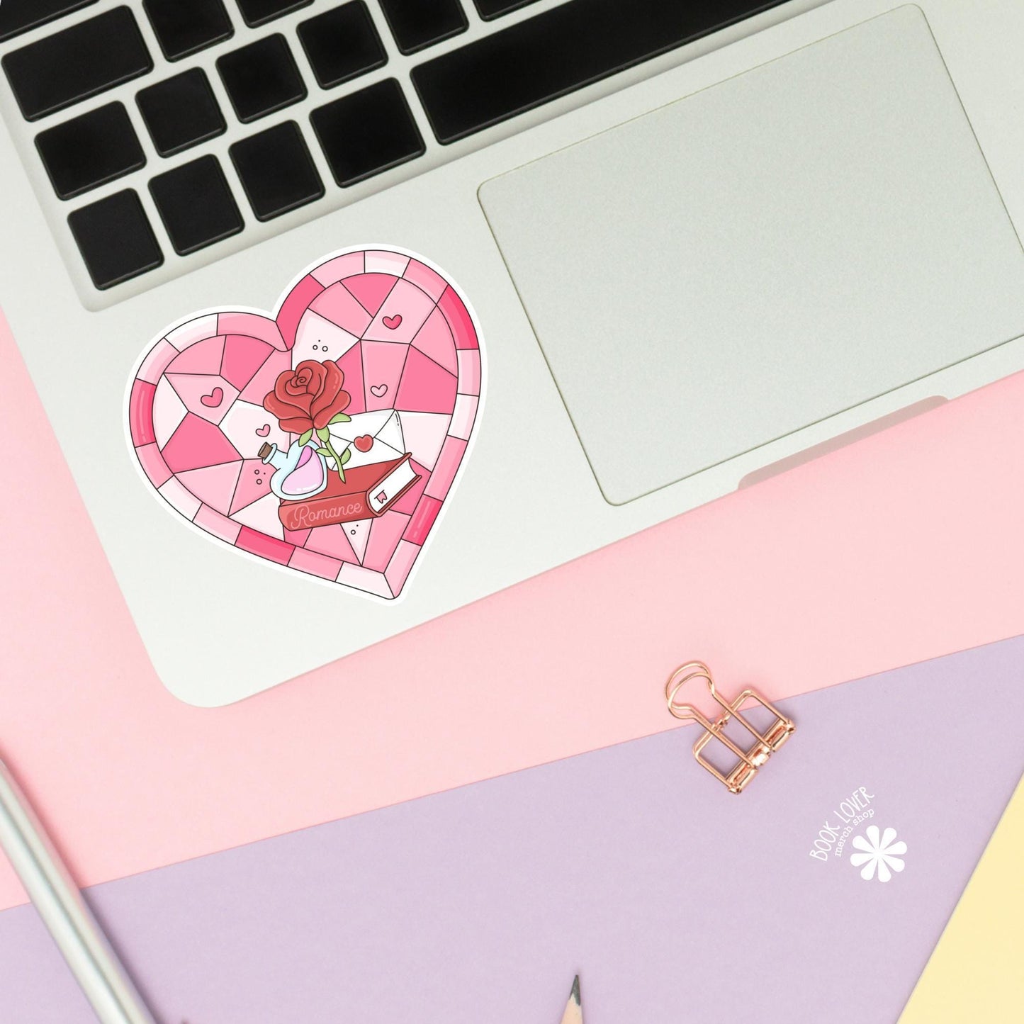 Bookish Romance Stained Glass Heart Stickers / Bookish Stickers / Book Lover Gift / Bookish Merch / Kindle Sticker / Romance Reader