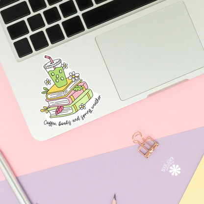 Coffee Books and Spring Weather Stickers / Matcha Bookish Stickers / Book Lover Gift / Bookish Merch / Kindle Sticker / Reading Lover