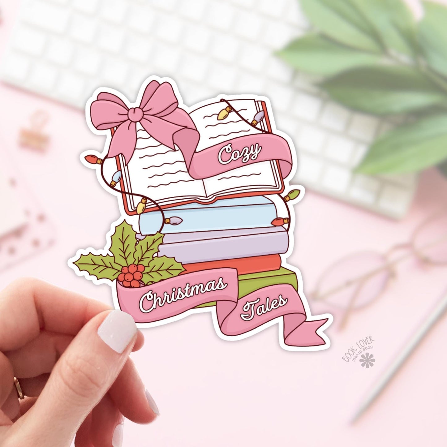 Cozy Christmas Tales Stickers / Bookish Christmas Stickers / Book Lover Gift / Bookish Merch / Kindle Sticker / Reading Lover