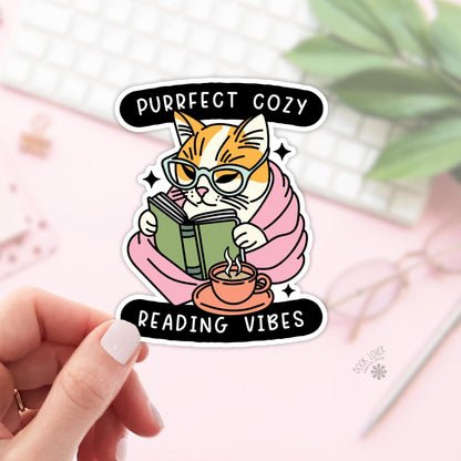 Purrfect Cozy Reading Vibes Stickers / Bookish Stickers / Book Lover Gift / Bookish Merch / Kindle Sticker / Smut Reader / Reading Lover