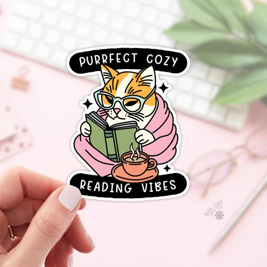 Purrfect Cozy Reading Vibes Stickers / Bookish Stickers / Book Lover Gift / Bookish Merch / Kindle Sticker / Smut Reader / Reading Lover