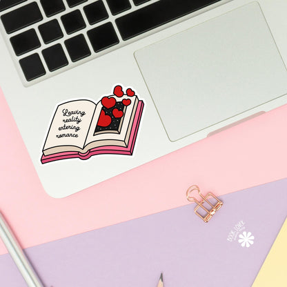 Leaving Reality Entering Romance Stickers / Bookish Stickers / Book Lover Gift / Bookish Merch / Kindle Sticker / Reading Lover