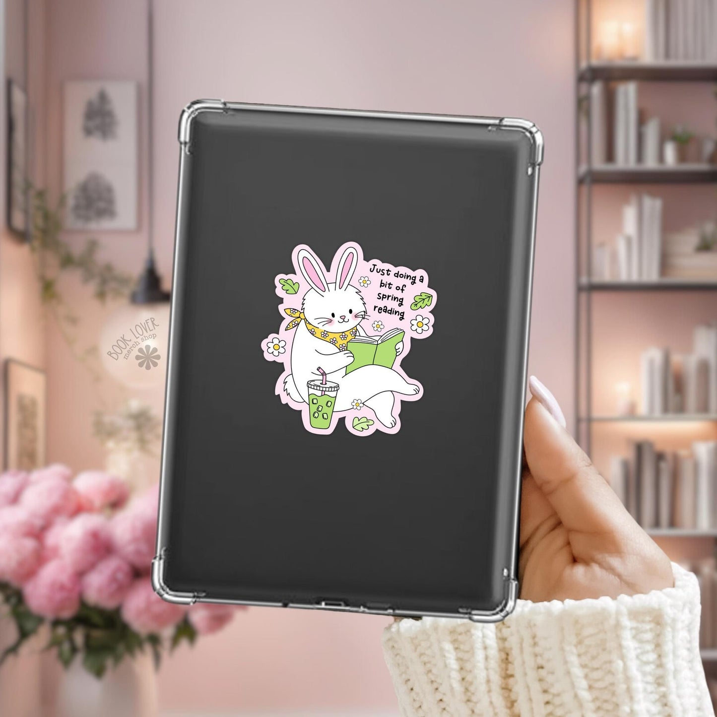 Just Doing a Bit of Spring Reading Stickers / Bookish Spring Stickers / Book Lover Gift / Bookish Merch / Kindle Sticker / Reading Lover