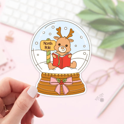 Reindeer Snow Globe Stickers / Bookish Christmas Stickers / Book Lover Gift / Bookish Merch / Kindle Sticker / Reading Lover