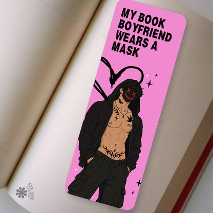 Masked Book Boyfriend bookmark front and back, cardstock page marker