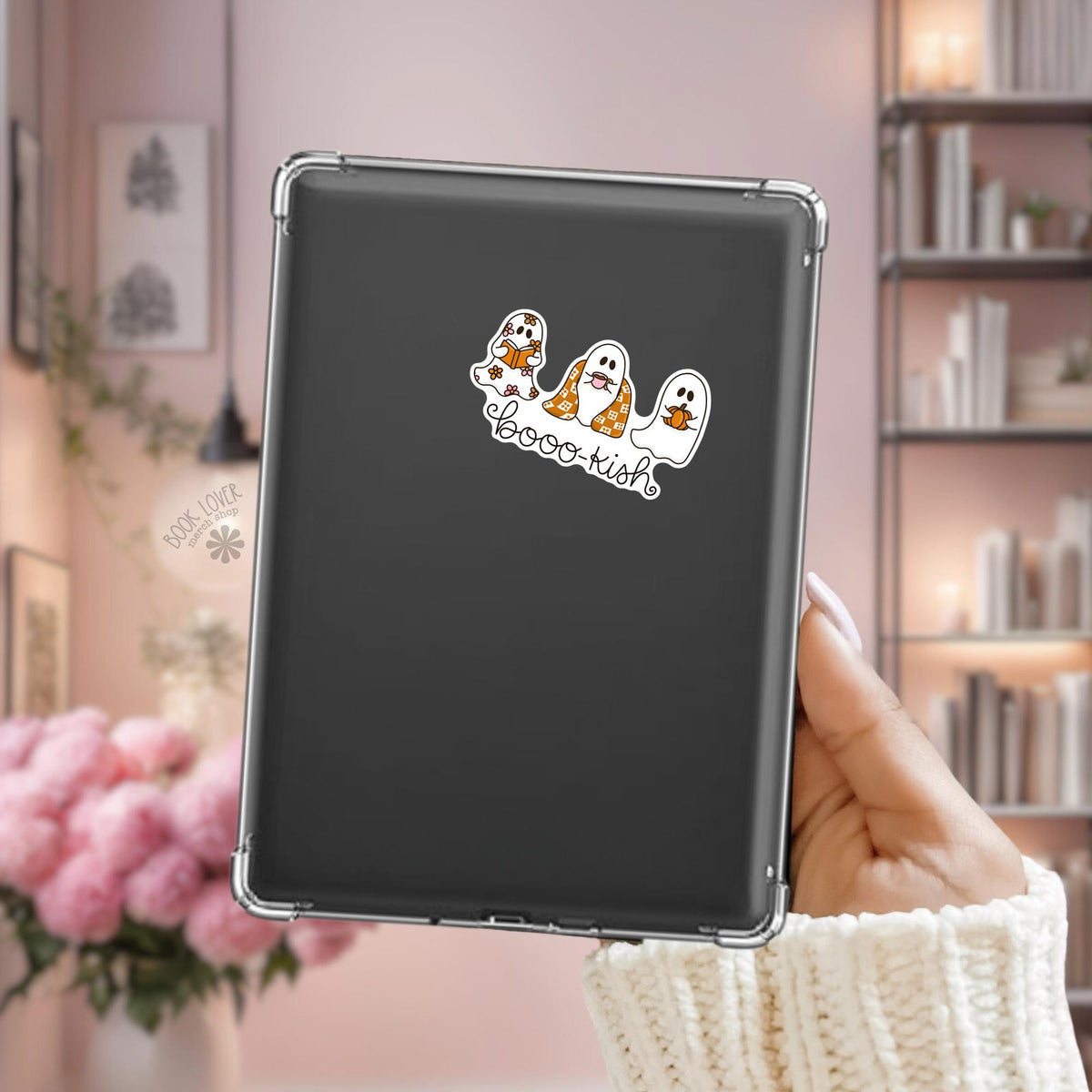 Halloween ghosts Kindle sticker on desk, bookish halloween decal