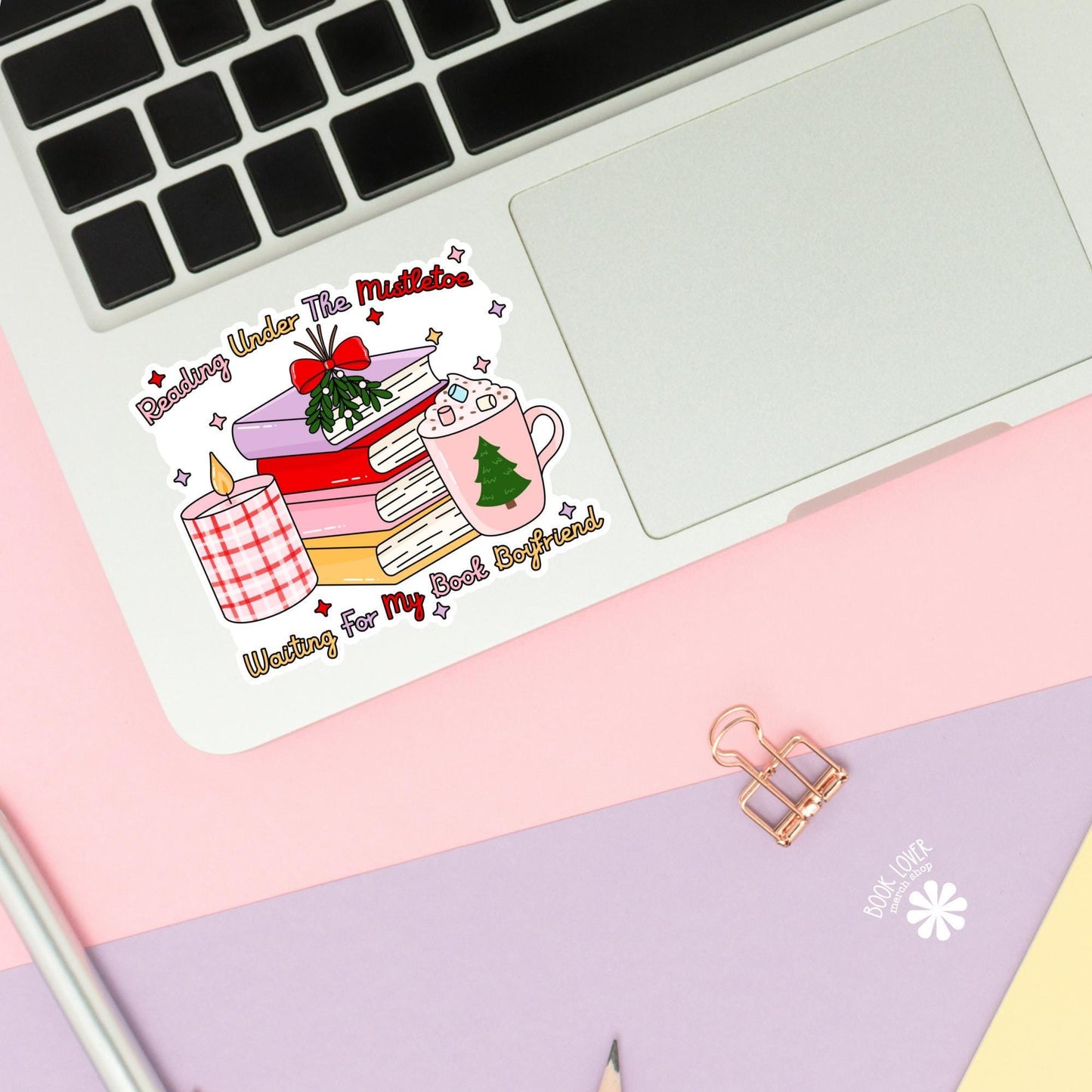 Reading Under The Mistletoe Stickers / Bookish Stickers / Book Lover Gift / Bookish Merch / Kindle Sticker / Smut Reader / Reading Lover