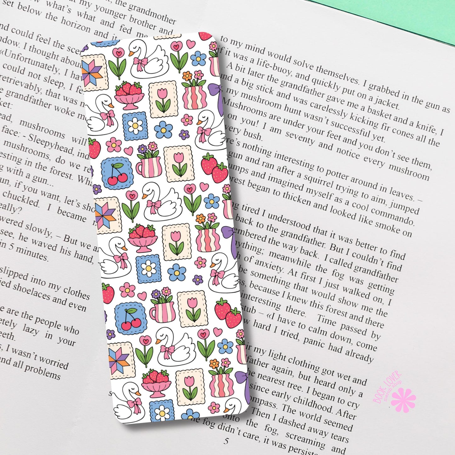 Summer Stitch Bookish Bookmark / Girly Strawberry Bookish Bookmark / Book Lover Gift / Coquette Swan Bookish Merch / Smut Reader / Reading