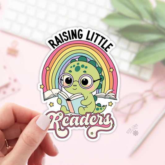 Raising Little Readers Sticker / Bookish Stickers / Book Lover Gift / Bookish Merch / Kindle Sticker / Dragon Reader / Reading Lover