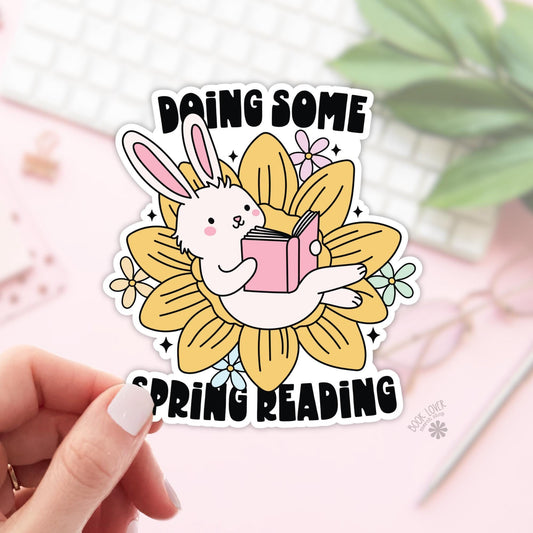 Doing Some Spring Reading Stickers / Bookish Stickers / Book Lover Gift / Bookish Merch / Kindle Sticker / Bunny Reader / Reading Lover