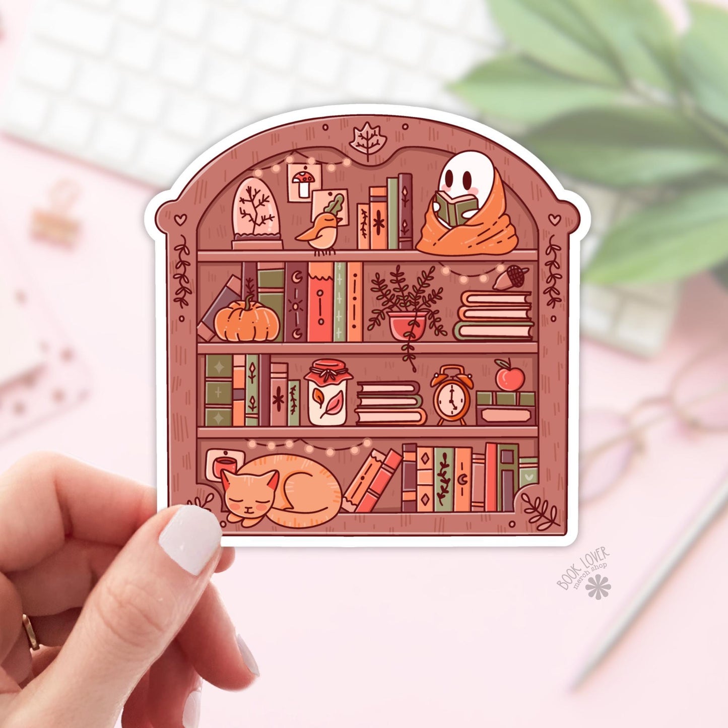 Cozy Bookshelf Stickers / Autumn Bookish Stickers / Book Lover Gift / Bookish Merch / Kindle Sticker / Reading Lover / E-Reader
