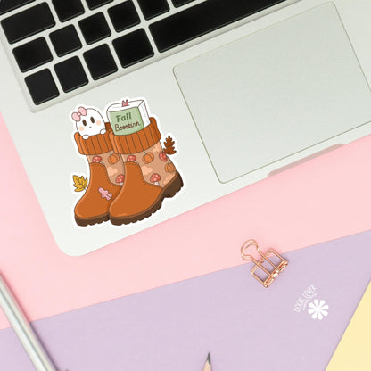 Fall Bookish Boots Stickers / Halloween Ghost Bookish Stickers / Book Lover Gift / Bookish Merch / Kindle Sticker / Reading Lover / E-Reader