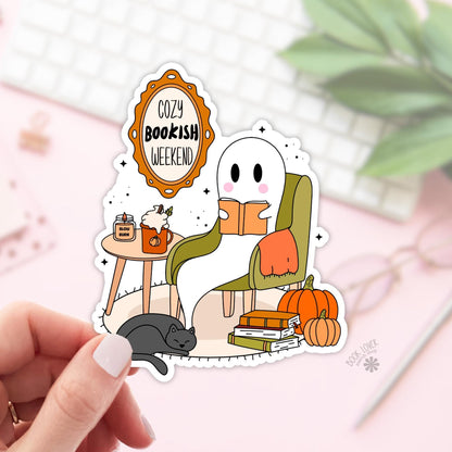 Cozy Bookish Weekend Stickers / Halloween Ghost Bookish Stickers / Book Lover Gift / Bookish Merch / Kindle Sticker / Reading Lover