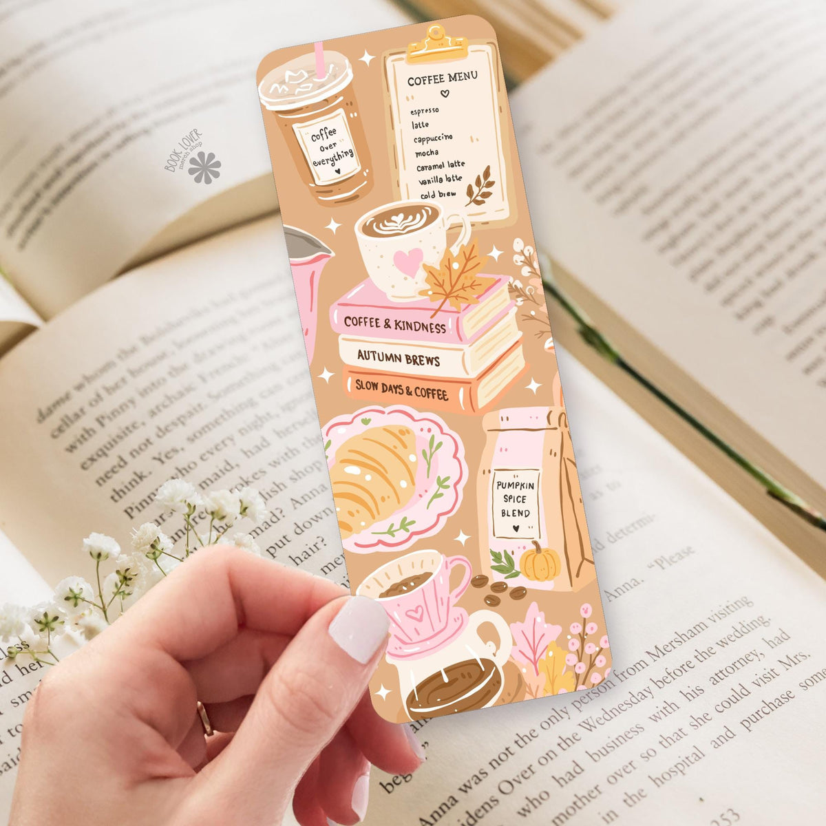 Coffee Menu Autumn bookmark, double sided page marker, coffee lover gift