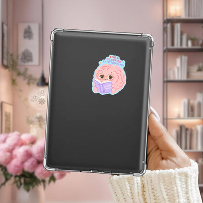 Fictional Men Brain Kindle sticker on desk, bookish decal