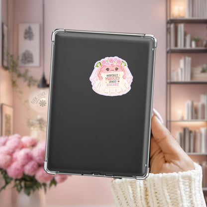 Mentally Married Legally Available Kindle sticker on desk, bookish decal
