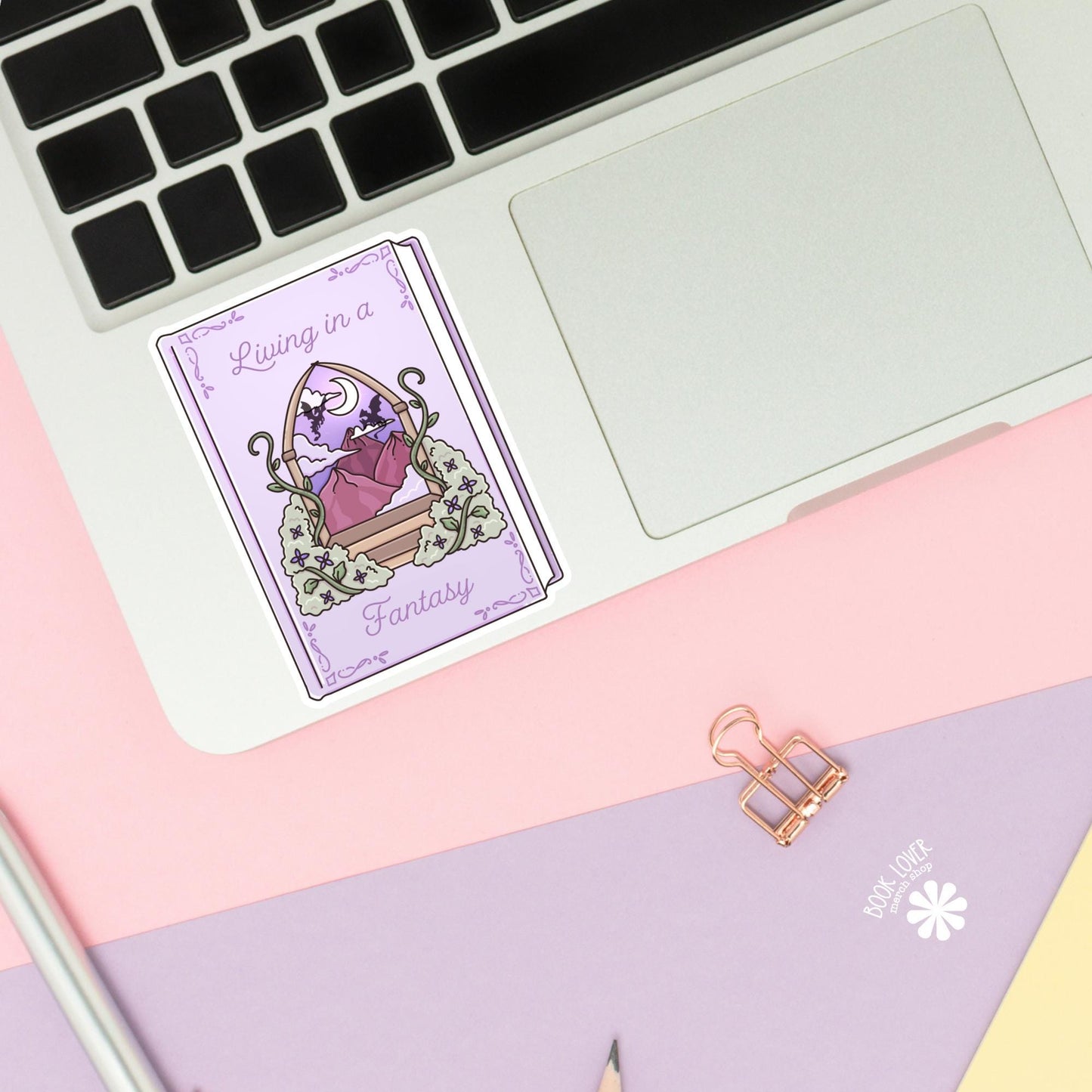 Living in a Fantasy Stickers / Bookish Stickers / Book Lover Gift / Bookish Dragon Merch / Kindle Sticker / / Reading Lover / E-Reader