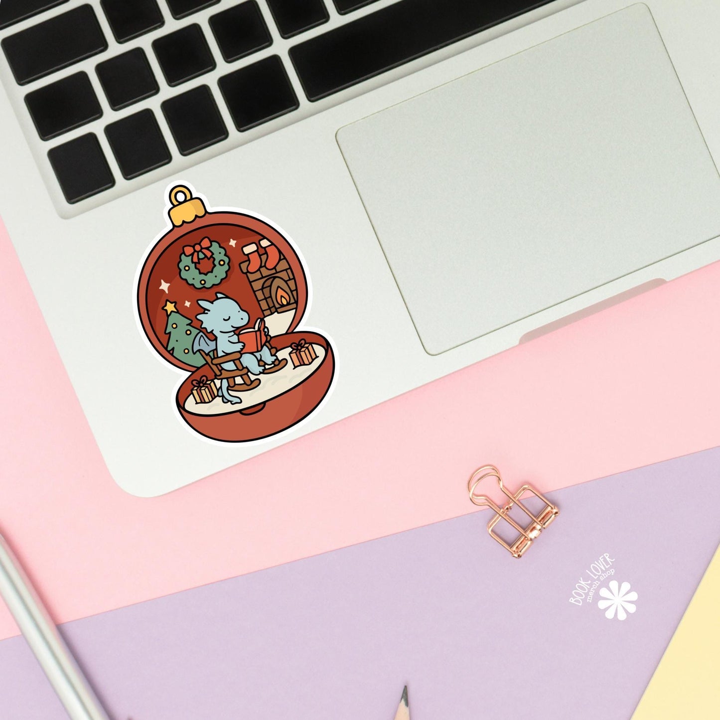 Bookish Christmas Dragon Stickers / Bookish Stickers / Book Lover Gift / Bookish Merch / Kindle Sticker / Fantasy Reader / Reading Lover
