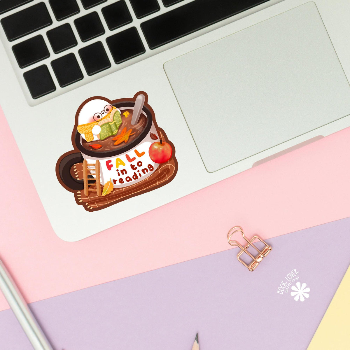 Fall Reading sticker close up, matte finish, book lover vinyl decal