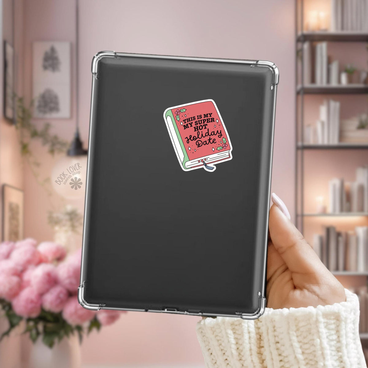 Red Book Kindle sticker on desk, bookish decal