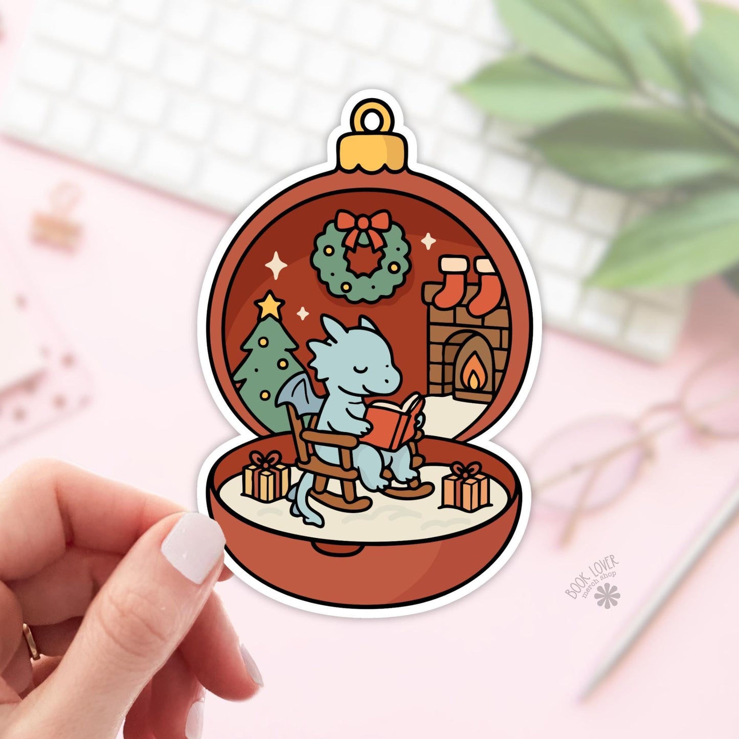 Bookish Christmas Dragon Stickers / Bookish Stickers / Book Lover Gift / Bookish Merch / Kindle Sticker / Fantasy Reader / Reading Lover