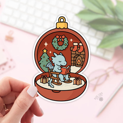 Bookish Christmas Dragon Stickers / Bookish Stickers / Book Lover Gift / Bookish Merch / Kindle Sticker / Fantasy Reader / Reading Lover