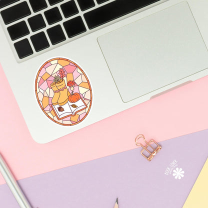 Cozy Reader Stained Glass Stickers / Bookish Stickers / Book Lover Gift / Bookish Merch / Kindle Sticker / Fall / Autumn / Reading Lover