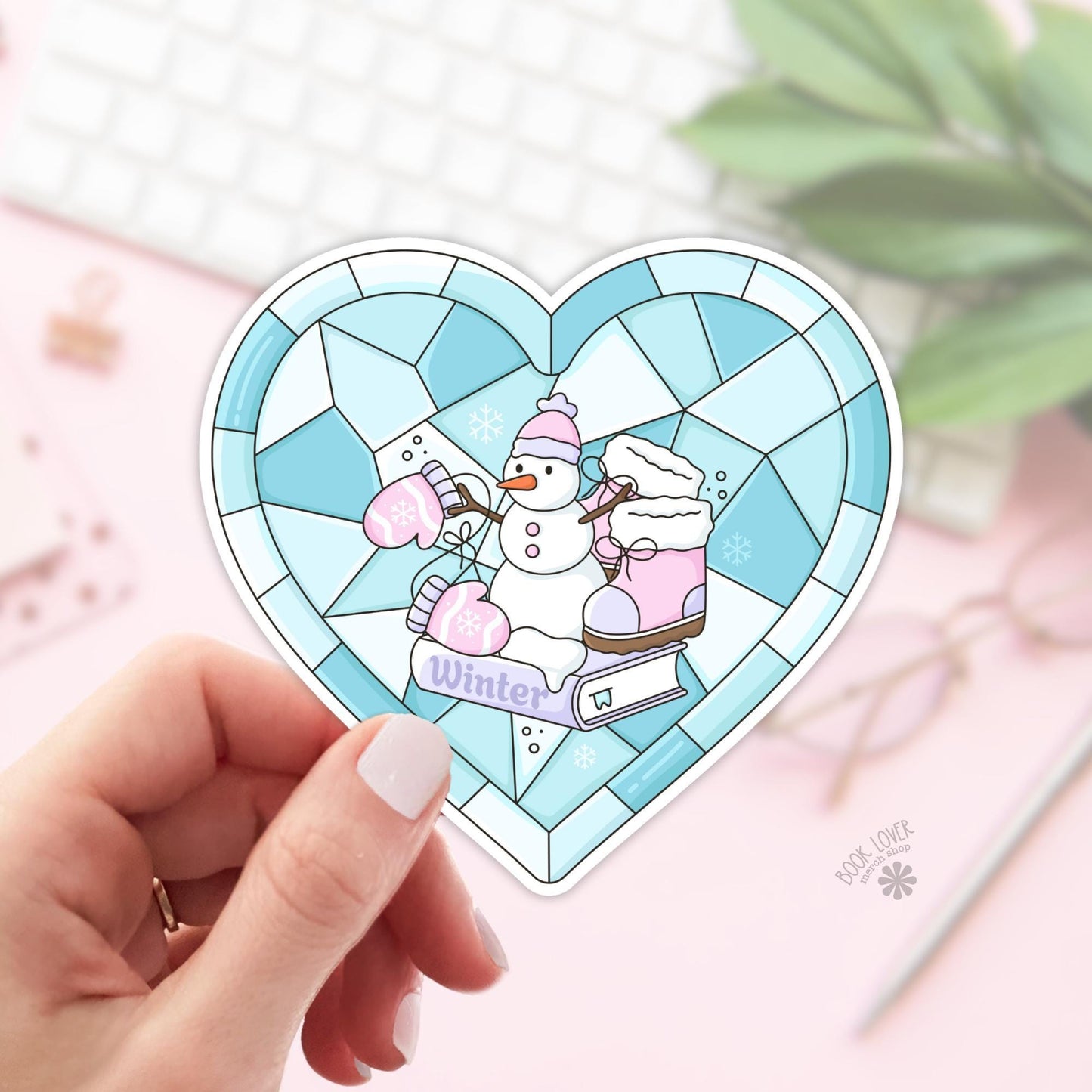 Winter Stained Glass Heart Stickers / Bookish Stickers / Book Lover Gift / Bookish Merch / Kindle Sticker / Smut Reader / Reading Lover