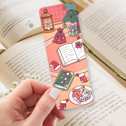 Cozy Christmas Tree bookmark, double sided cardstock, reader gift