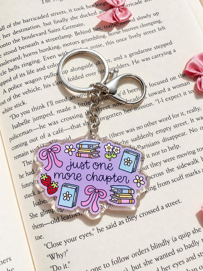 Just One More Chapter acrylic keychain, bookish bag charm, view 2