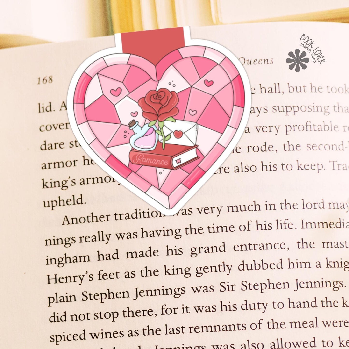 Bookish Romance Stained Glass Heart Magnetic Bookmark / Bookish Bookmark / Book Lover Gift / Bookish Merch / Romance Reader / Reading Lover