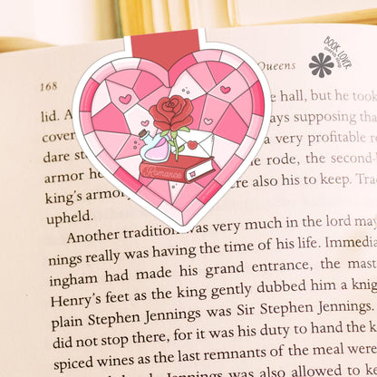 Bookish Romance Stained Glass Heart Magnetic Bookmark / Bookish Bookmark / Book Lover Gift / Bookish Merch / Romance Reader / Reading Lover