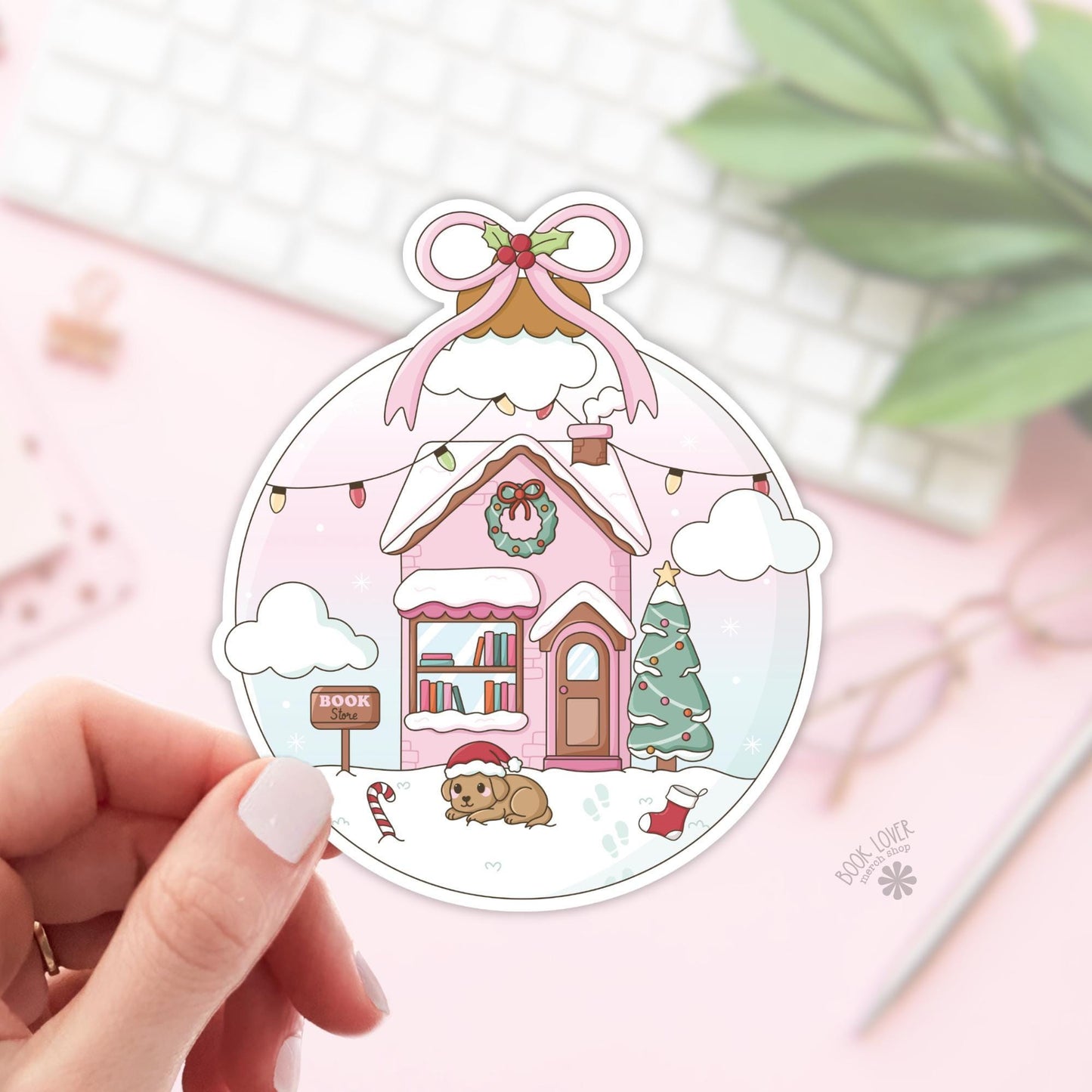 Christmas Bookstore Ornament Stickers / Winter Bookish Stickers / Book Lover Gift / Bookish Merch / Kindle Sticker / Reading Lover