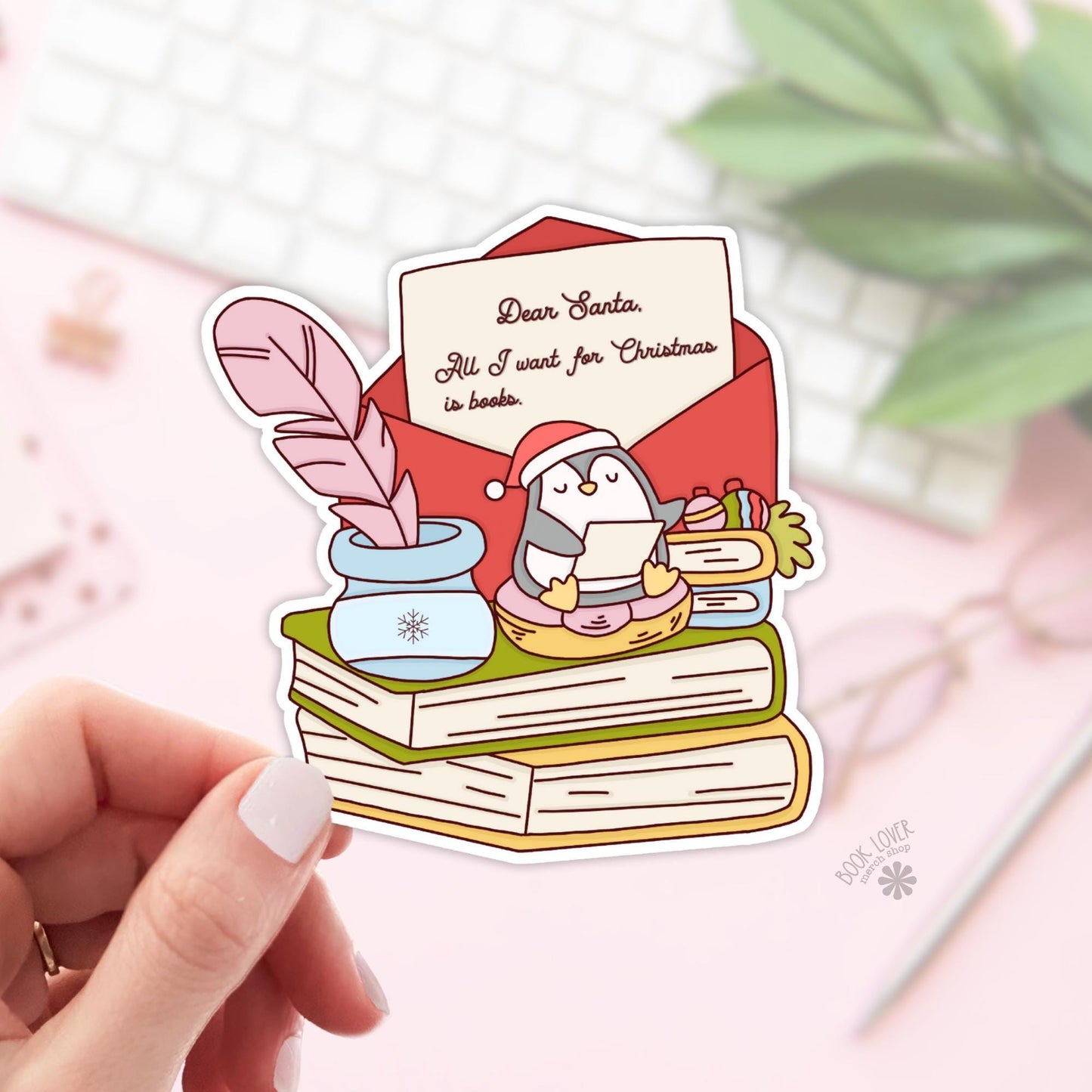 Bookish Christmas Penguin Stickers / Bookish Stickers / Book Lover Gift / Bookish Merch / Kindle Sticker / Reading Lover