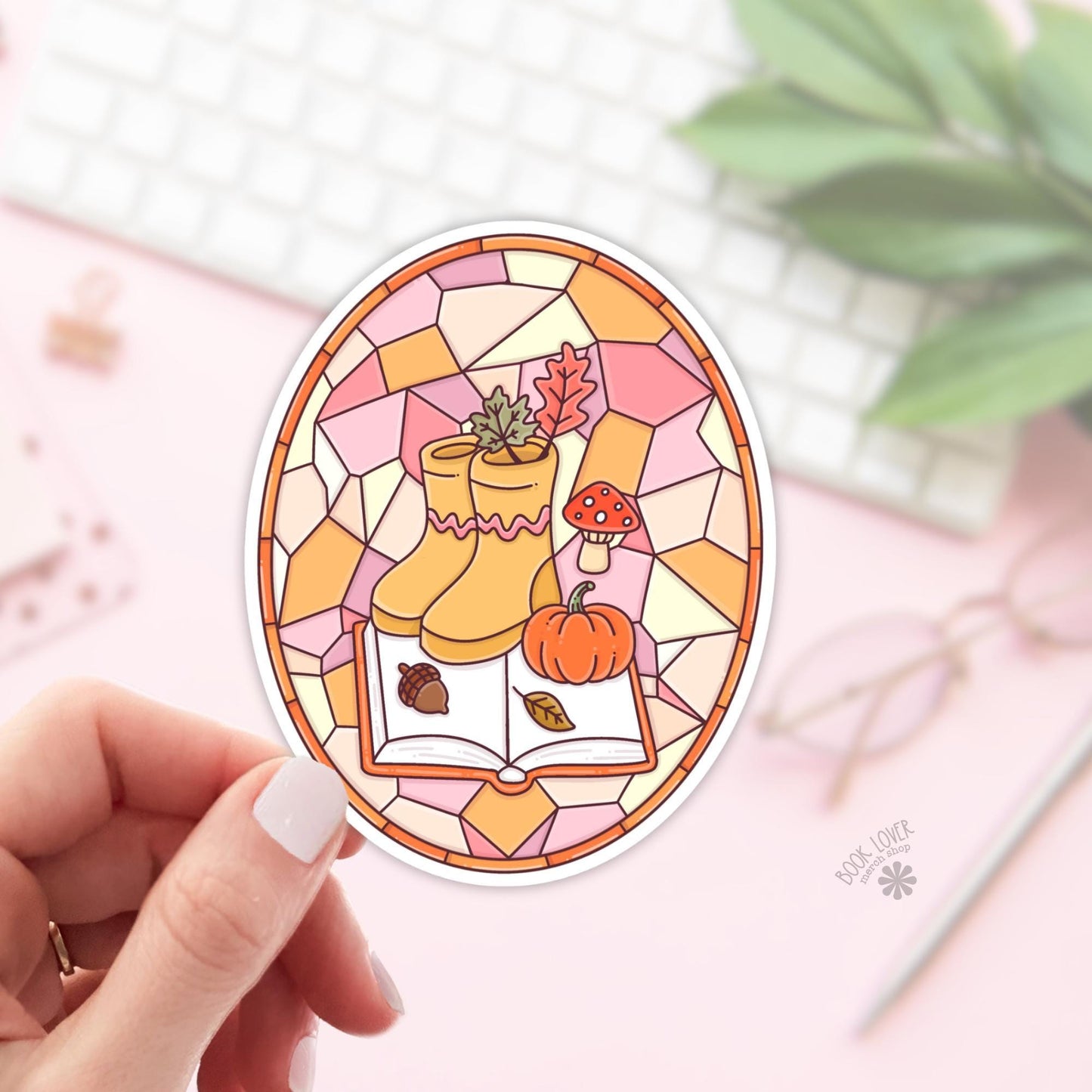 Cozy Reader Stained Glass Stickers / Bookish Stickers / Book Lover Gift / Bookish Merch / Kindle Sticker / Fall / Autumn / Reading Lover