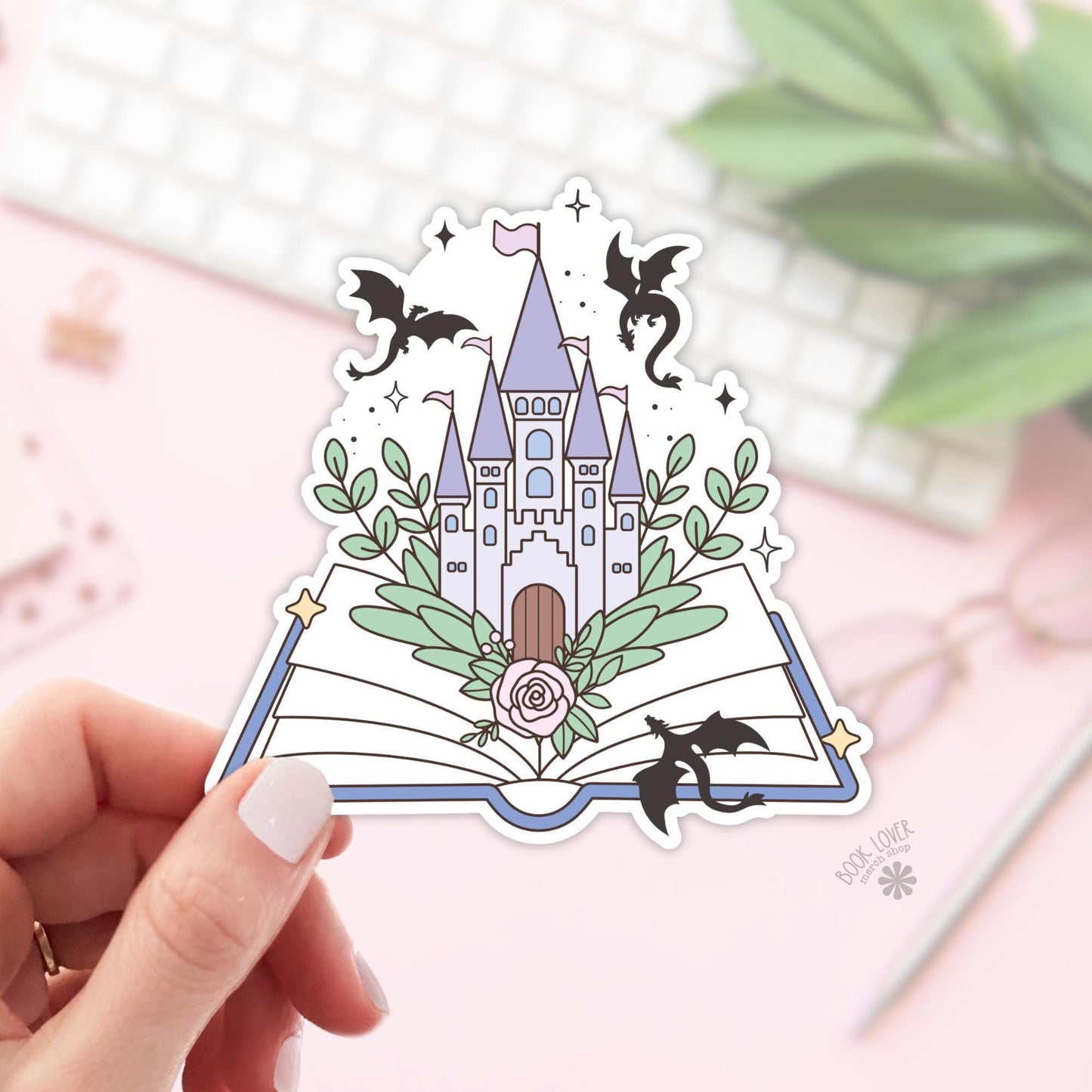 Open Book Dragons Fantasy Stickers / Bookish Stickers / Book Lover Gift / Bookish Merch / Kindle Sticker / Fantasy Reader / Reading Lover